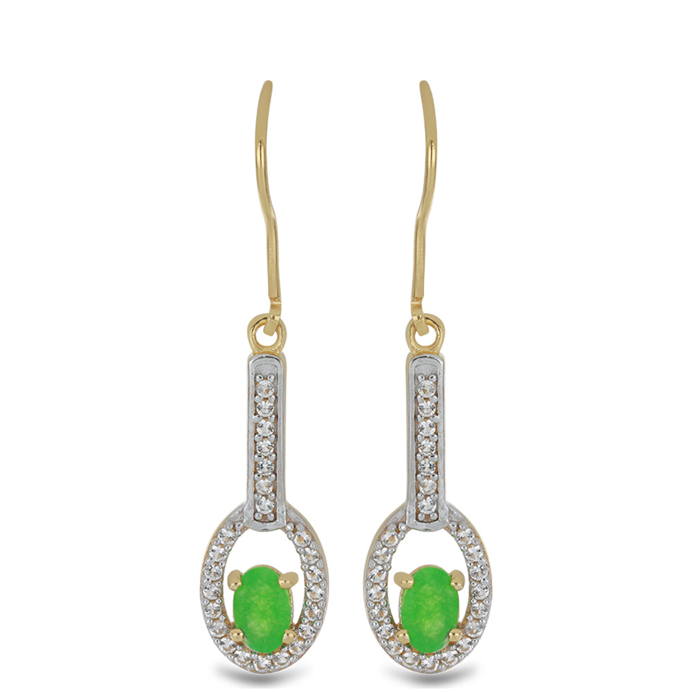 Goldplattierte Silberohrringe mit grünem Jadeit und weißem Topas 1 