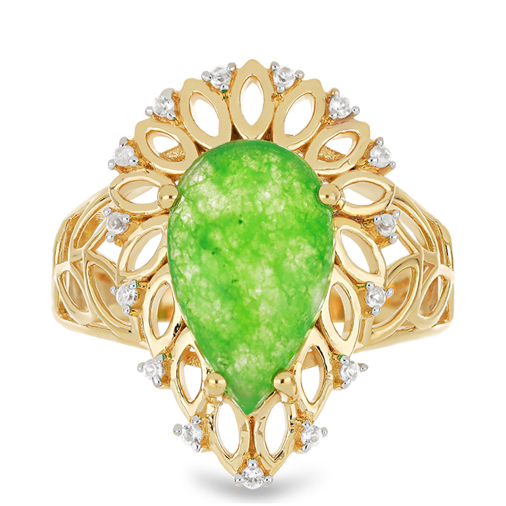 Goldplattierter Silberring mit grünem Jadeit und weißem Topas 1 