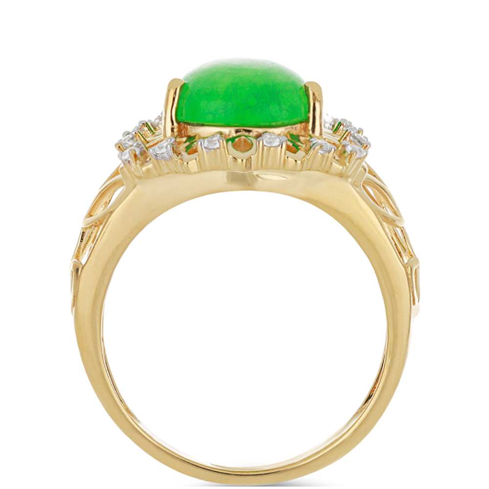 Goldplattierter Silberring mit grünem Jadeit und weißem Topas 2 