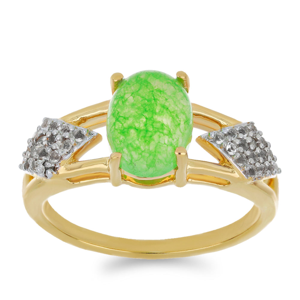 Goldplattierter Silberring mit grünem Jadeit und weißem Topas