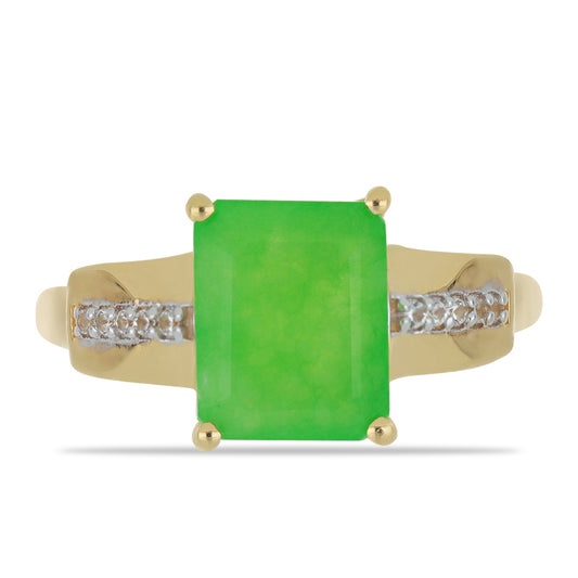 Goldplattierter Silberring mit grünem Jadeit und weißem Topas