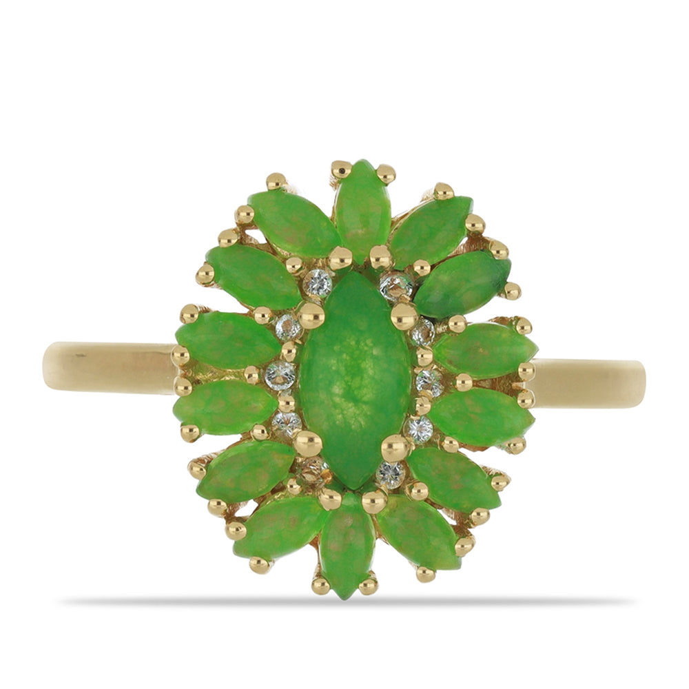 Goldplattierter Silberring mit grünem Jadeit und weißem Topas 1 