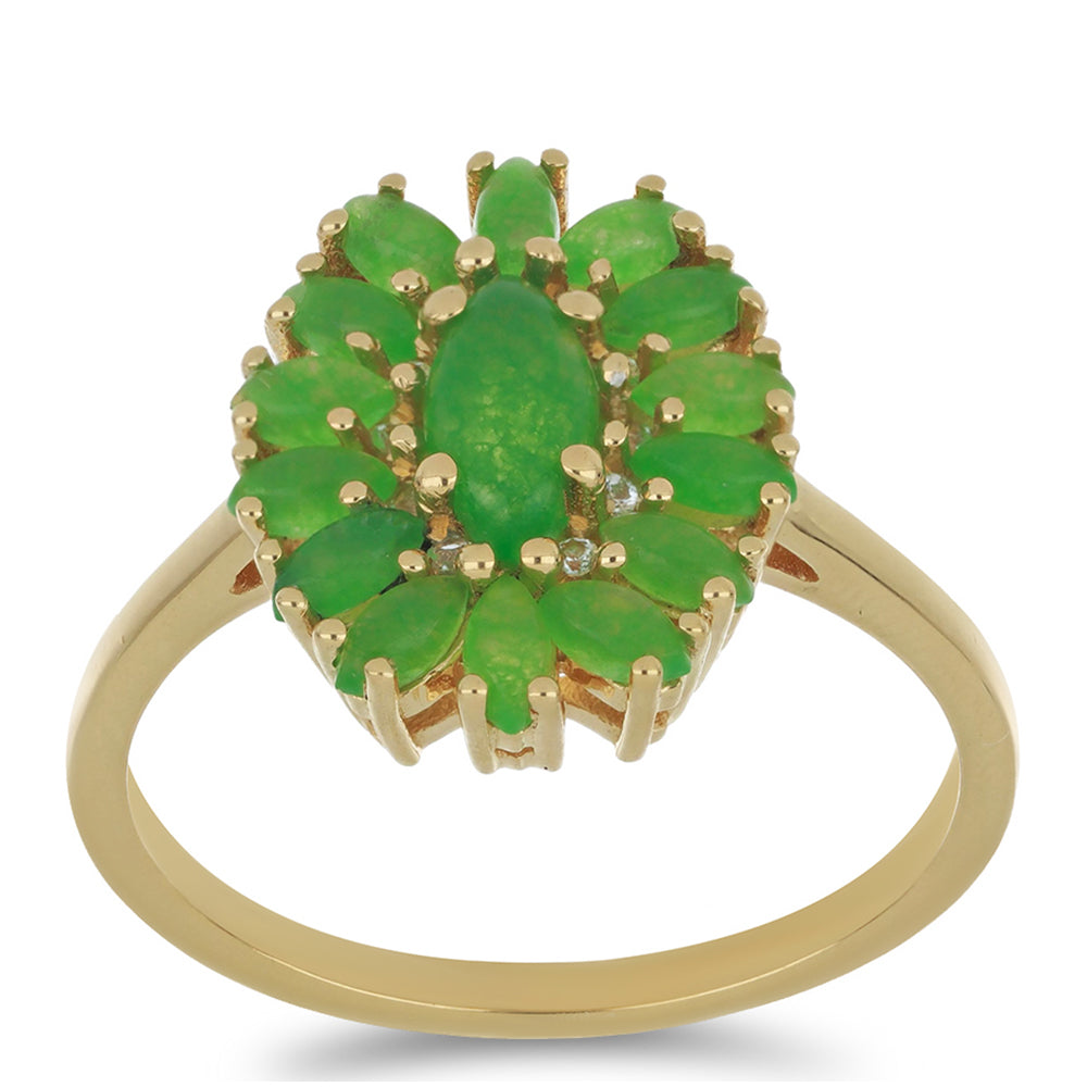 Goldplattierter Silberring mit grünem Jadeit und weißem Topas