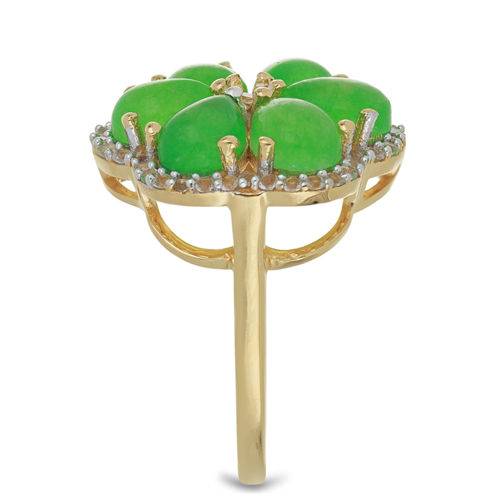 Goldplattierter Silberring mit grünem Jadeit und weißem Topas