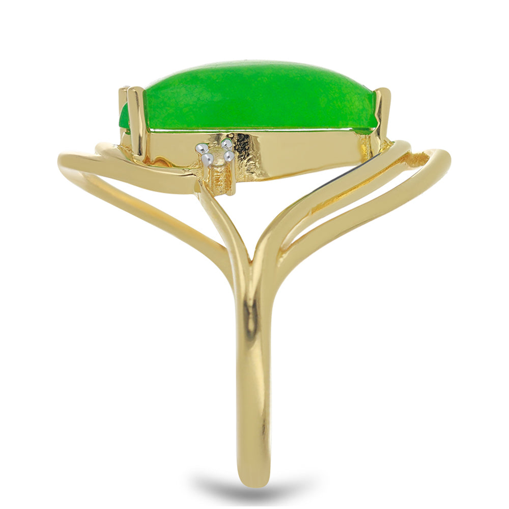 Goldplattierter Silberring mit grünem Jadeit und weißem Topas