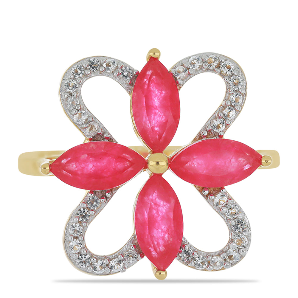 Goldplattierter Silberring mit rotem Achat und weißem Topas