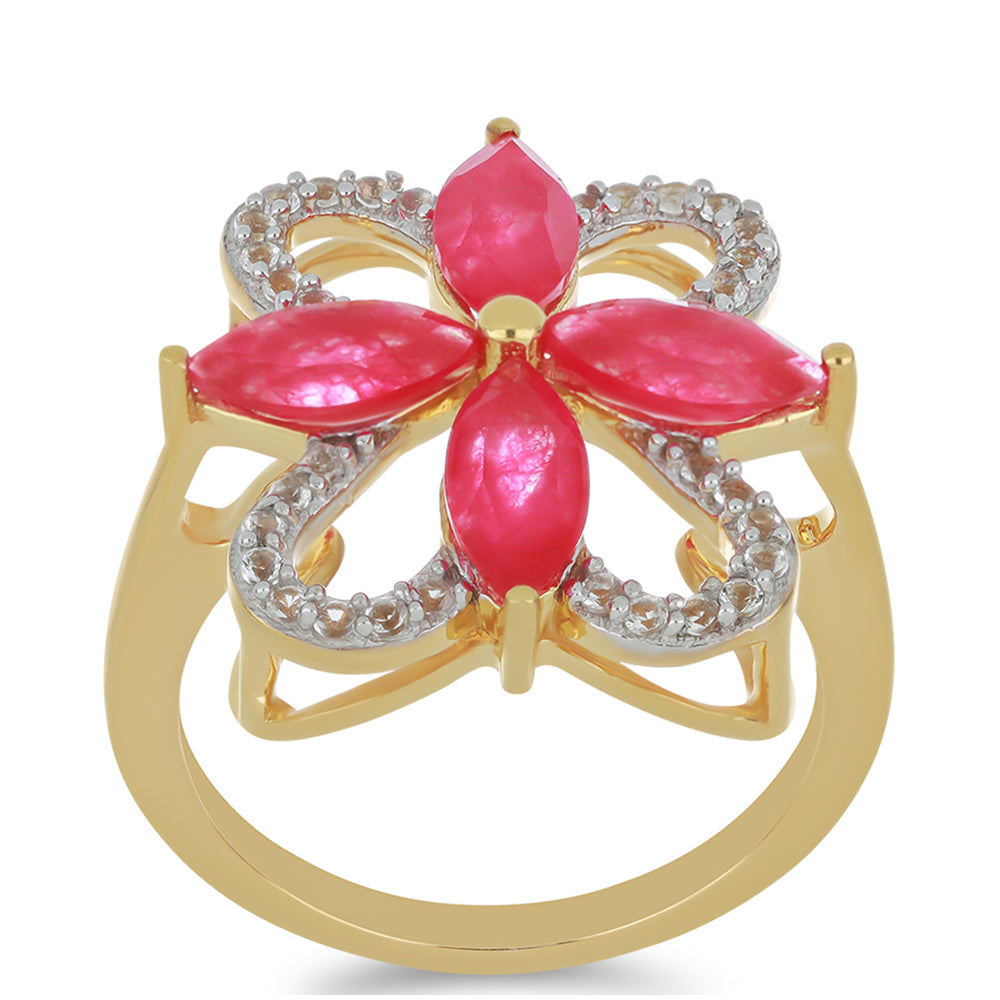 Goldplattierter Silberring mit rotem Achat und weißem Topas