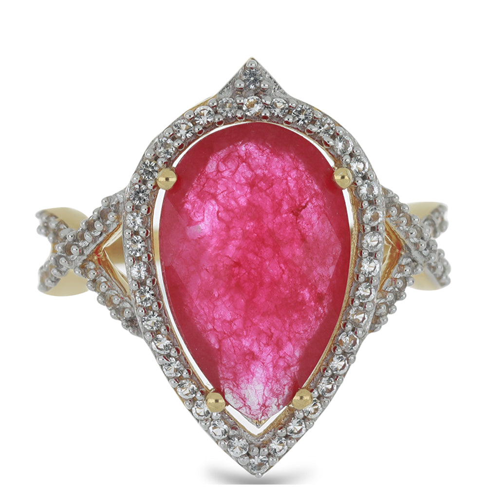 Goldplattierter Silberring mit rotem Achat und weißem Topas 1 