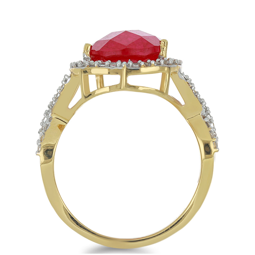 Goldplattierter Silberring mit rotem Achat und weißem Topas 2 