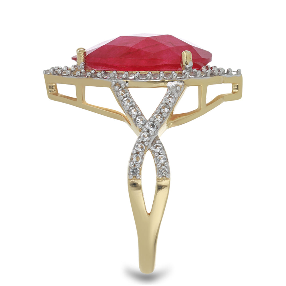 Goldplattierter Silberring mit rotem Achat und weißem Topas 4 