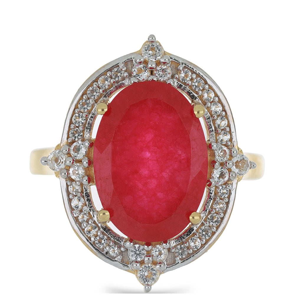 Goldplattierter Silberring mit rotem Achat und weißem Topas 1 