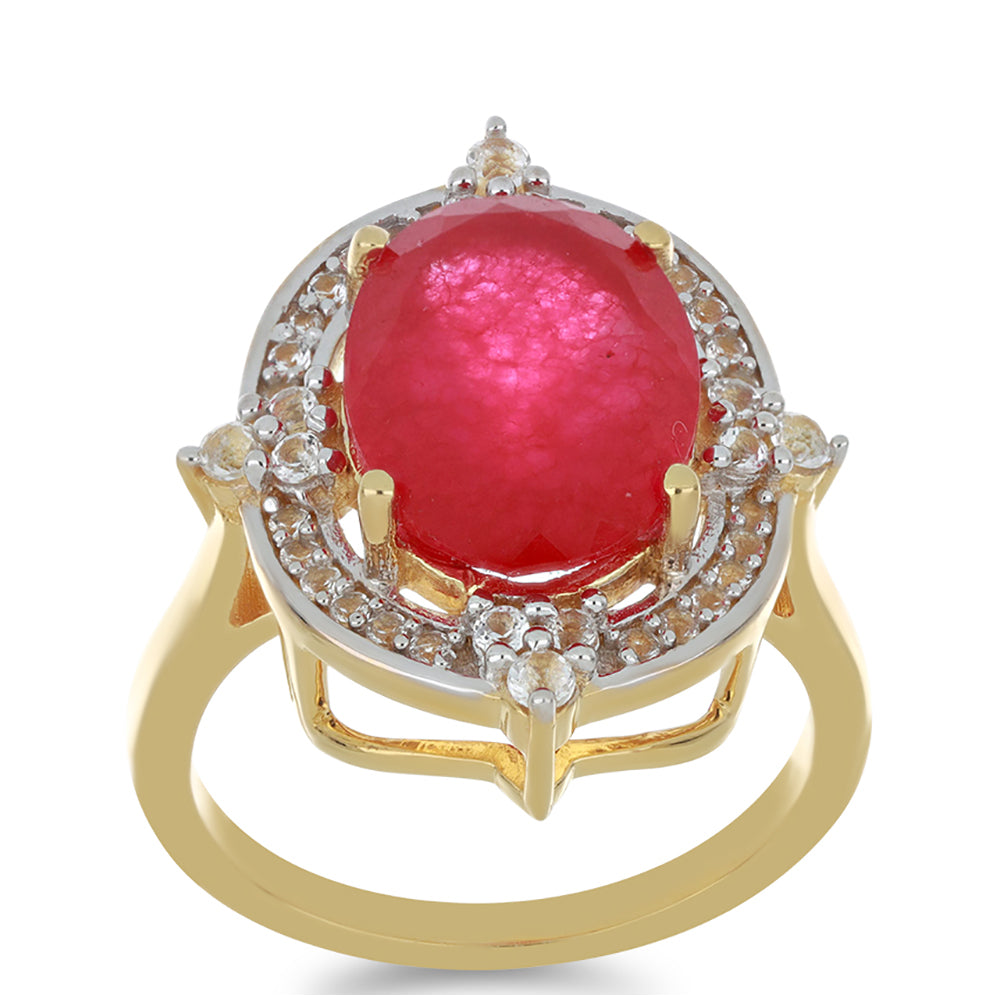 Goldplattierter Silberring mit rotem Achat und weißem Topas 3 