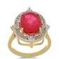 Goldplattierter Silberring mit rotem Achat und weißem Topas