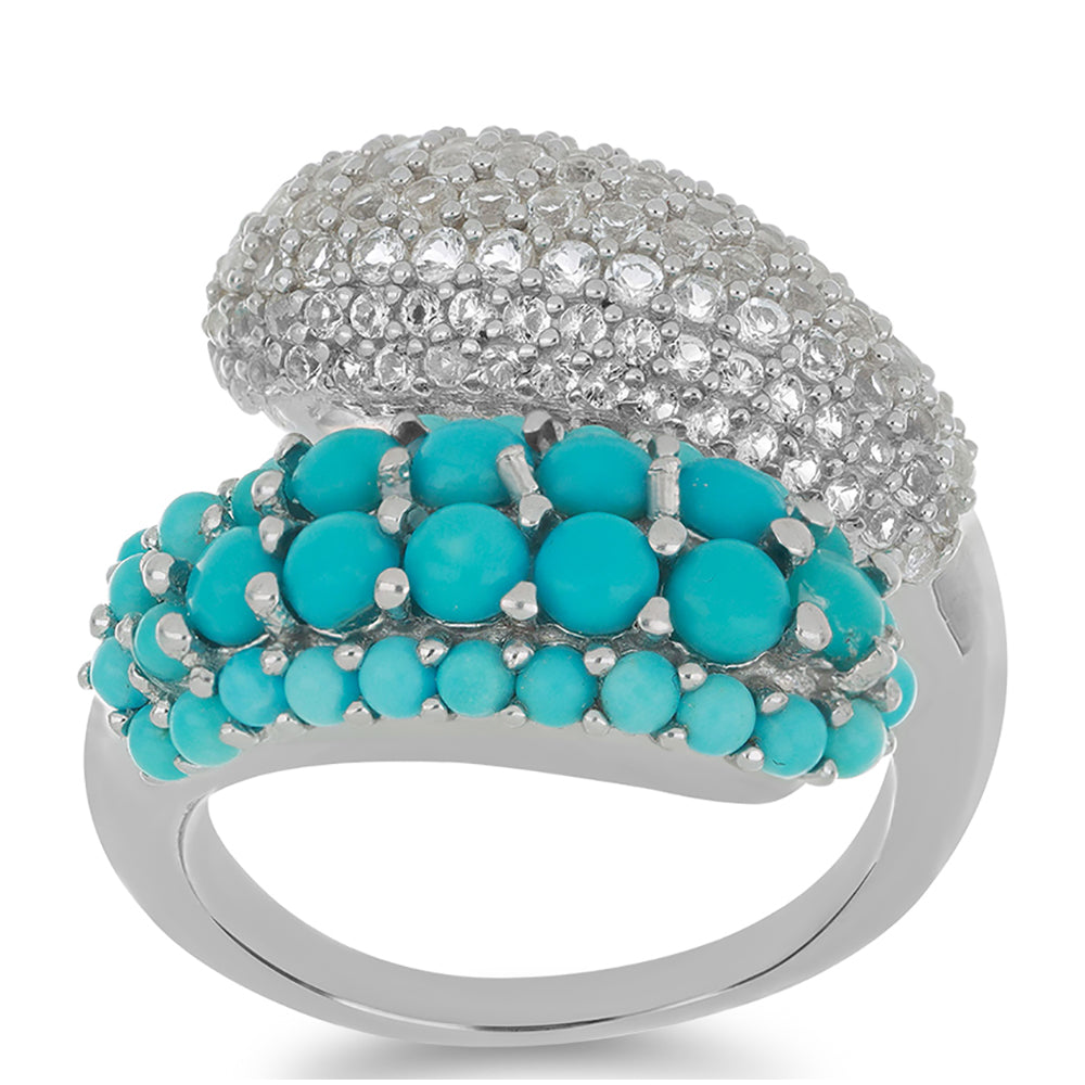 Silberring mit Dornröschen Türkis und weißem Topas
