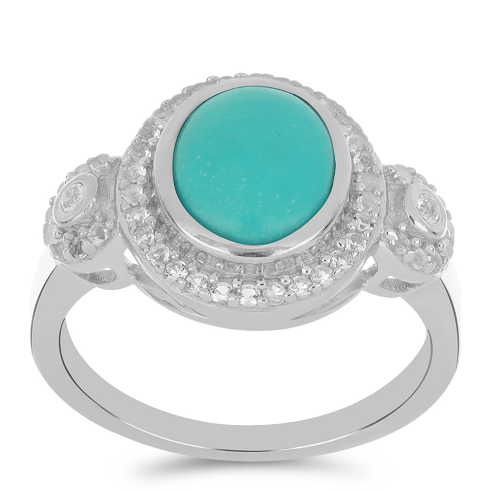 Silberring mit Dornröschen Türkis und weißem Topas