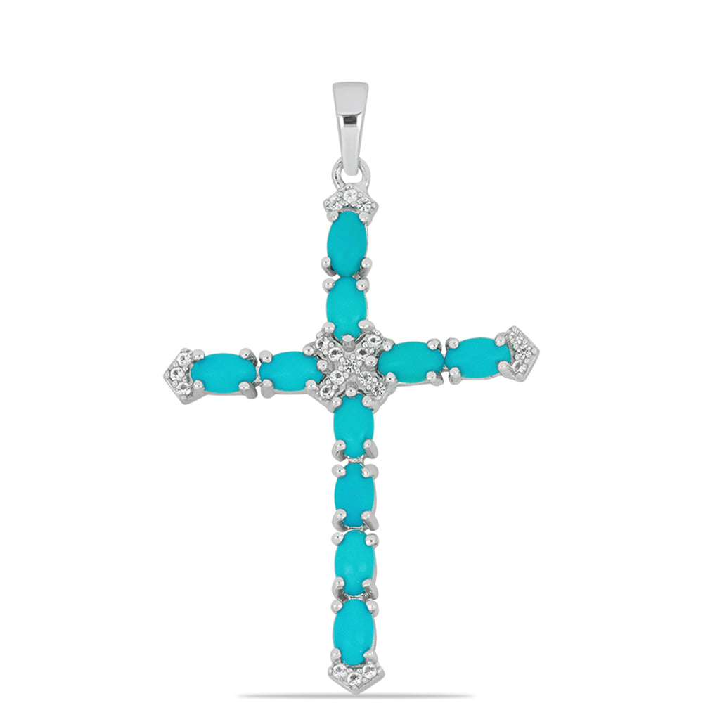 Silberanhänger mit Dornröschen Türkis und weißem Topas 1 
