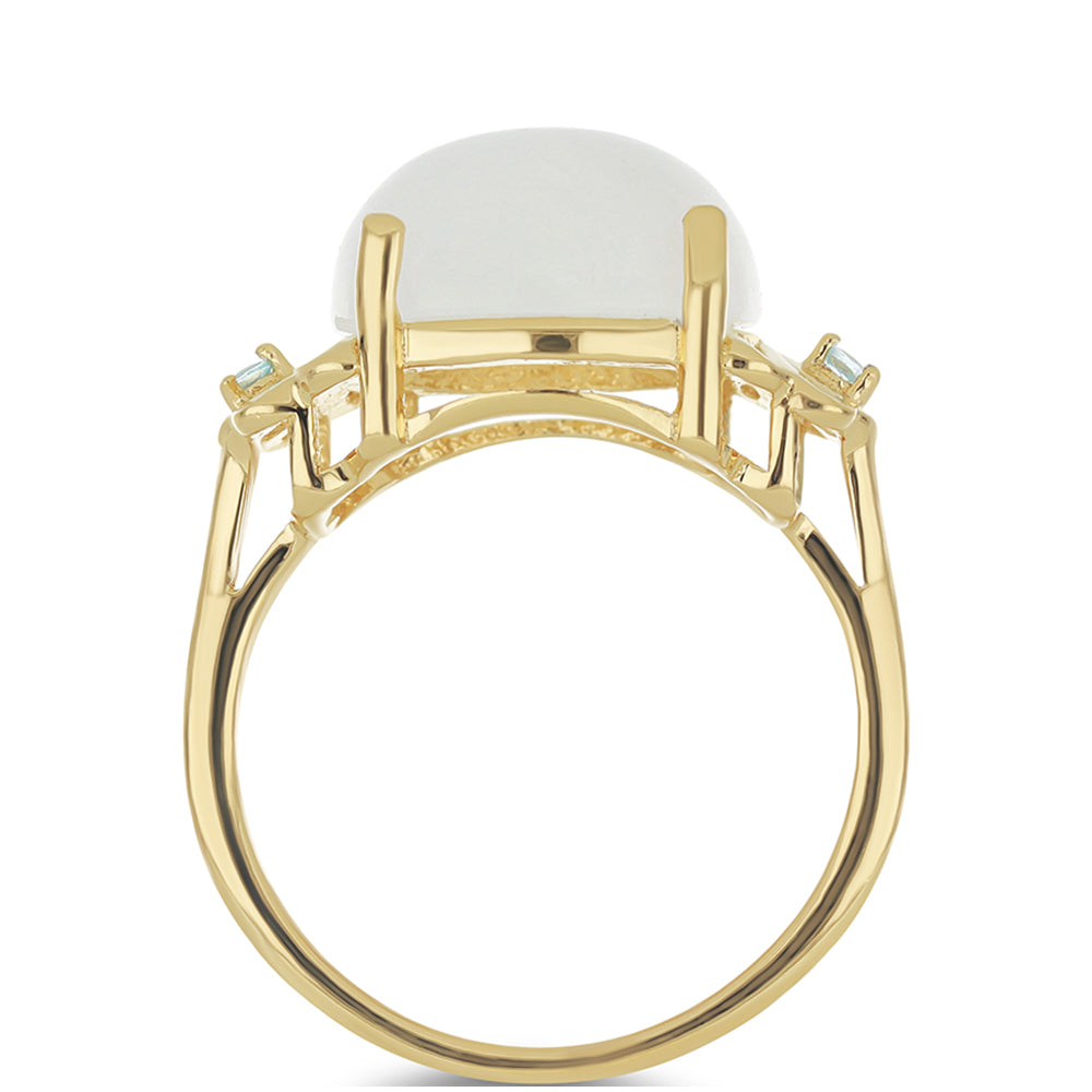 Goldplattierter Silberring mit Regenbogenmondstein und himmelblauem Apatit aus Sljudjanka 2 