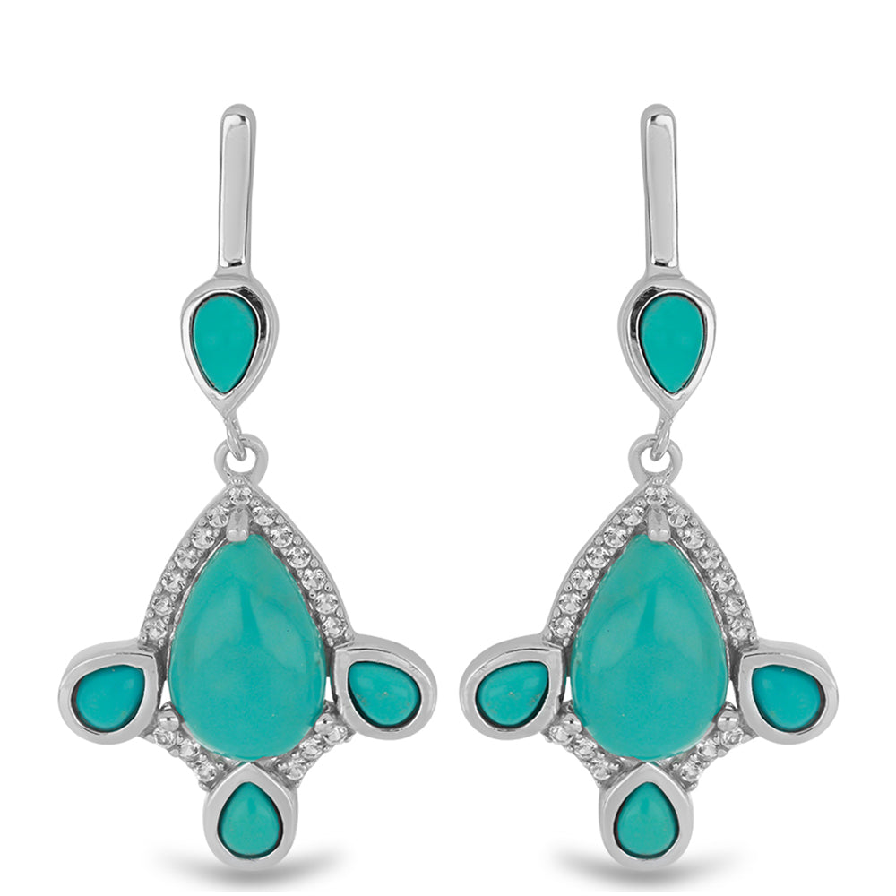 Silberohrringe mit Dornröschen Türkis und weißem Topas 1 