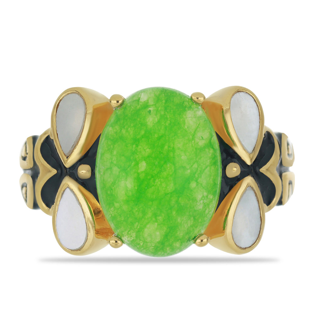 Goldplattierter Silberring mit grünem Jadeit 1 