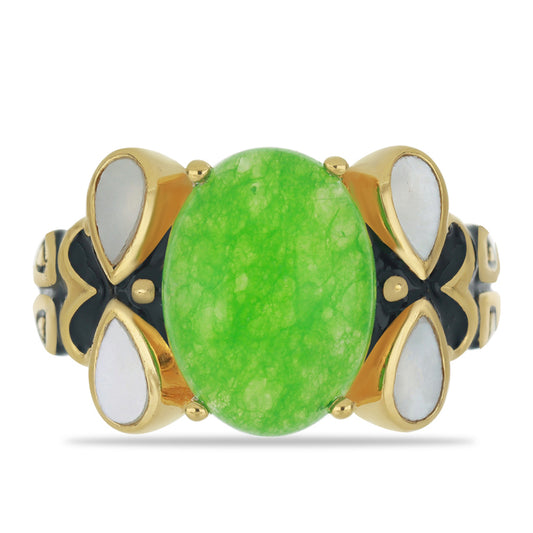 Goldplattierter Silberring mit grünem Jadeit