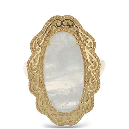 Goldplattierter Silberring mit Regenbogenmondstein