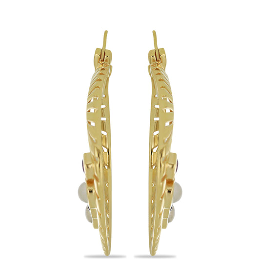 Goldplattierte Silberohrringe mit Regenbogenmondstein und Amethyst aus Vera Cruz