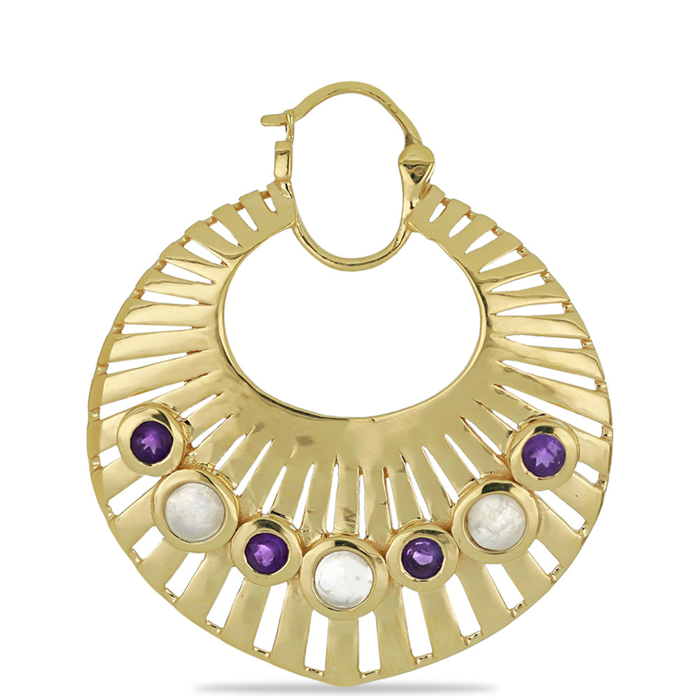 Goldplattierte Silberohrringe mit Regenbogenmondstein und Amethyst aus Vera Cruz 2 