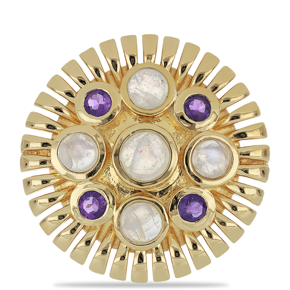 Goldplattierter Silberring mit Regenbogenmondstein