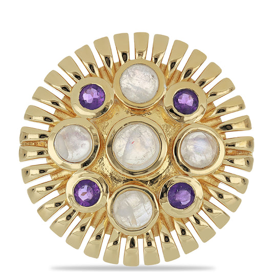 Goldplattierter Silberring mit Regenbogenmondstein