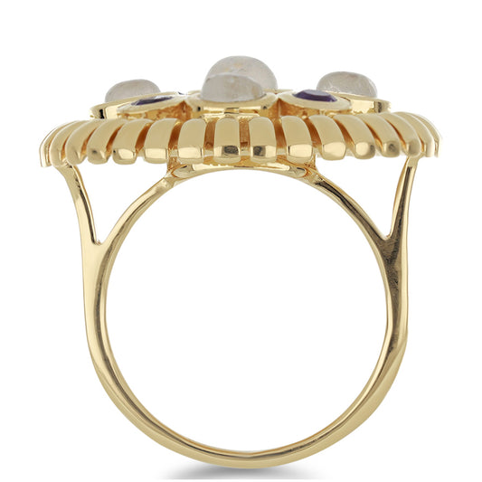Goldplattierter Silberring mit Regenbogenmondstein