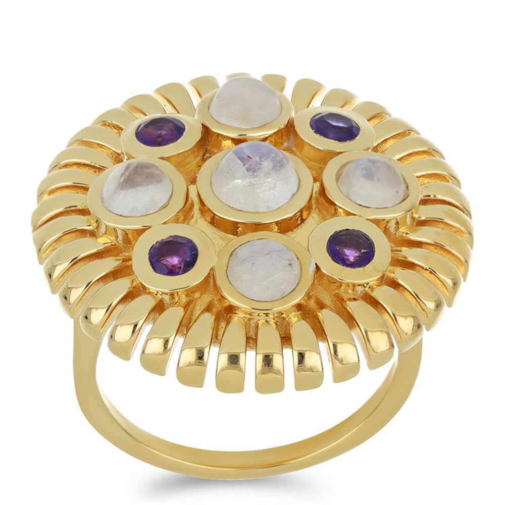 Goldplattierter Silberring mit Regenbogenmondstein