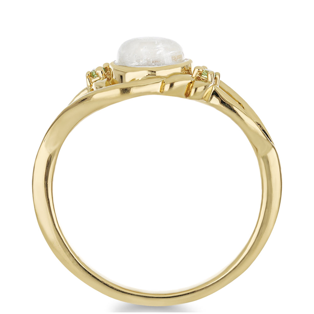 Goldplattierter Silberring mit Regenbogenmondstein und Peridot aus Changbai