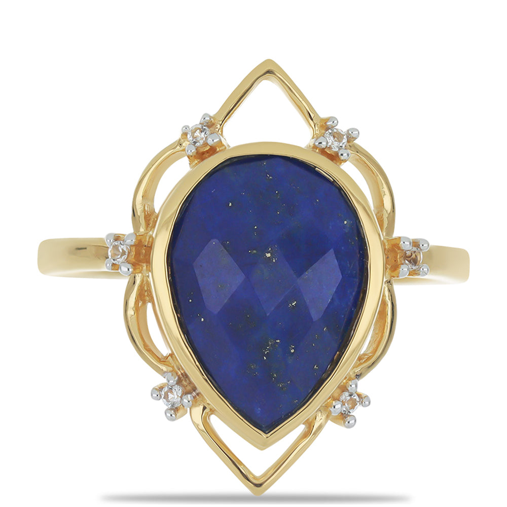 Goldplattierter Silberring mit Lapislazuli aus Badakhshan und weißem Topas 1 