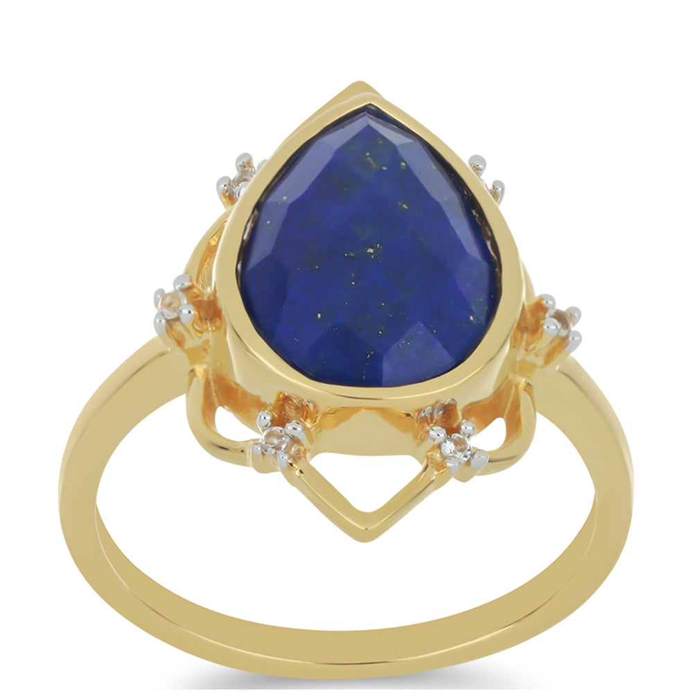 Goldplattierter Silberring mit Lapislazuli aus Badakhshan und weißem Topas 3 