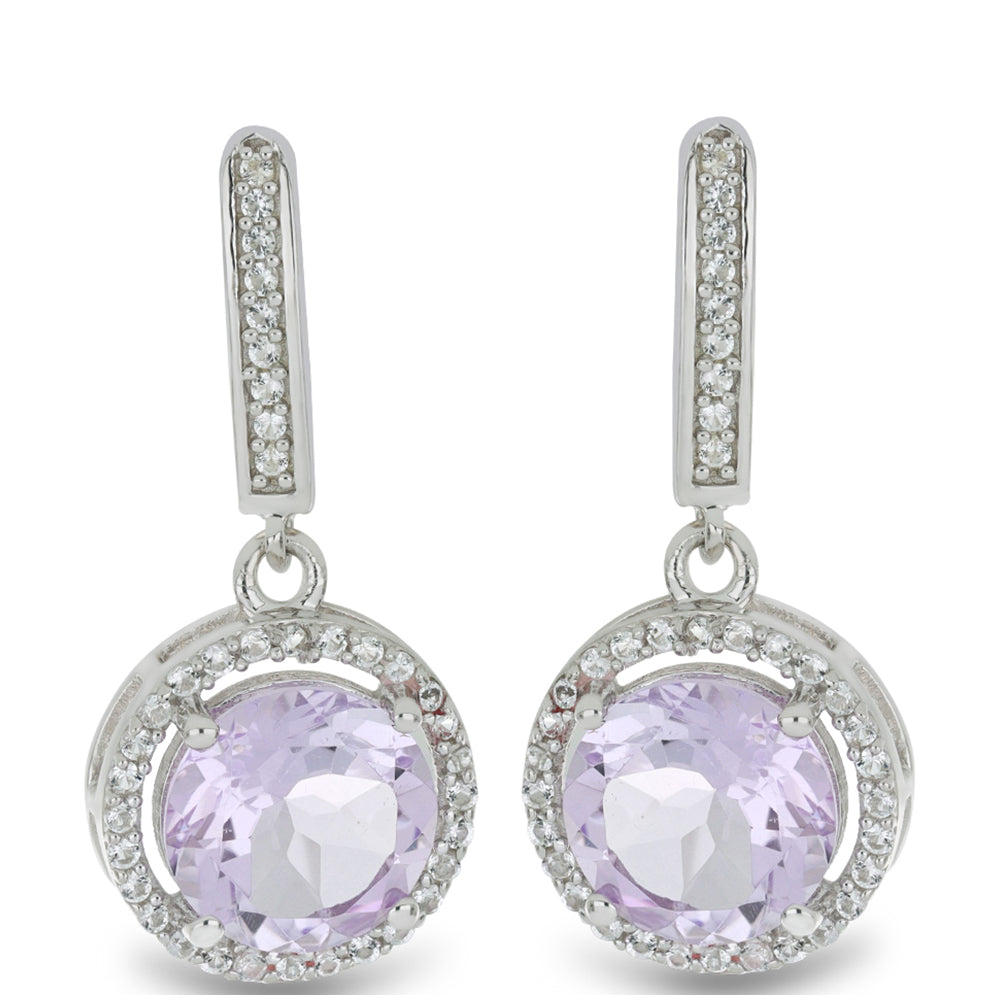 Silberohrringe mit Rose De France Amethyst und weißem Topas 1 