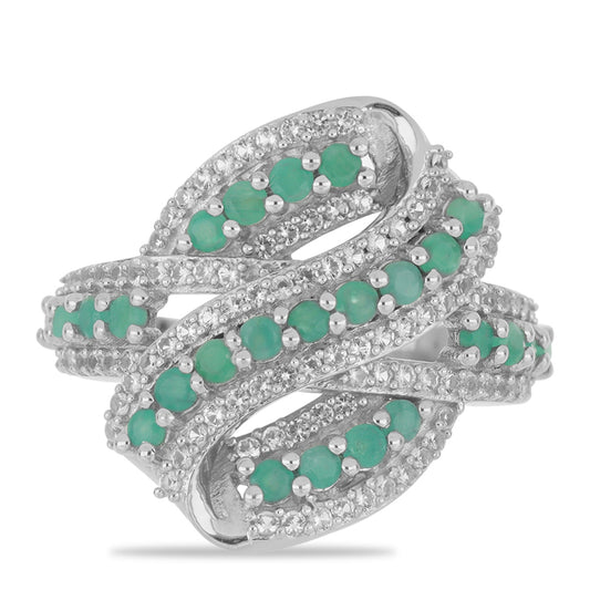 Silberring mit brasilianischem Smaragd und weißem Topas