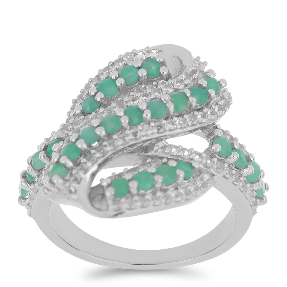 Silberring mit brasilianischem Smaragd und weißem Topas 3 