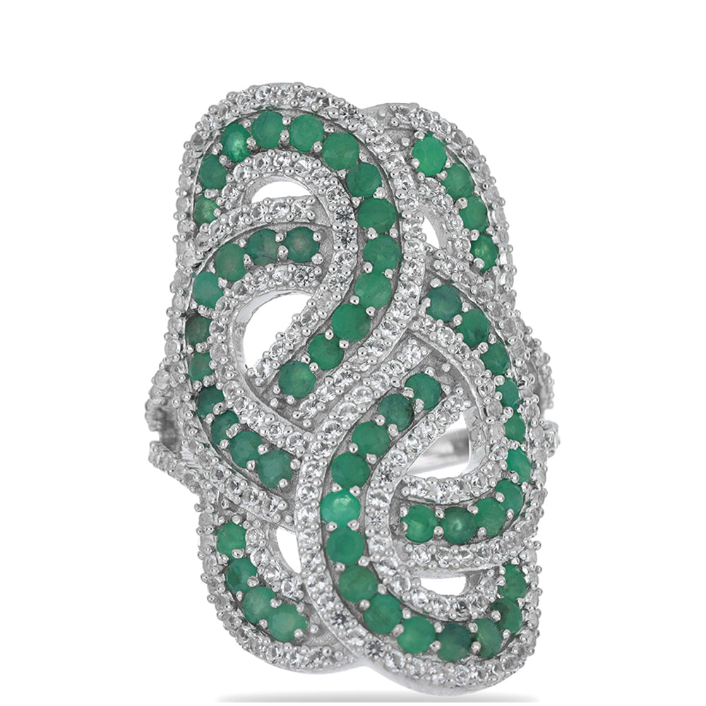 Silberring mit brasilianischem Smaragd und weißem Topas 1 