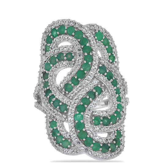 Silberring mit brasilianischem Smaragd und weißem Topas