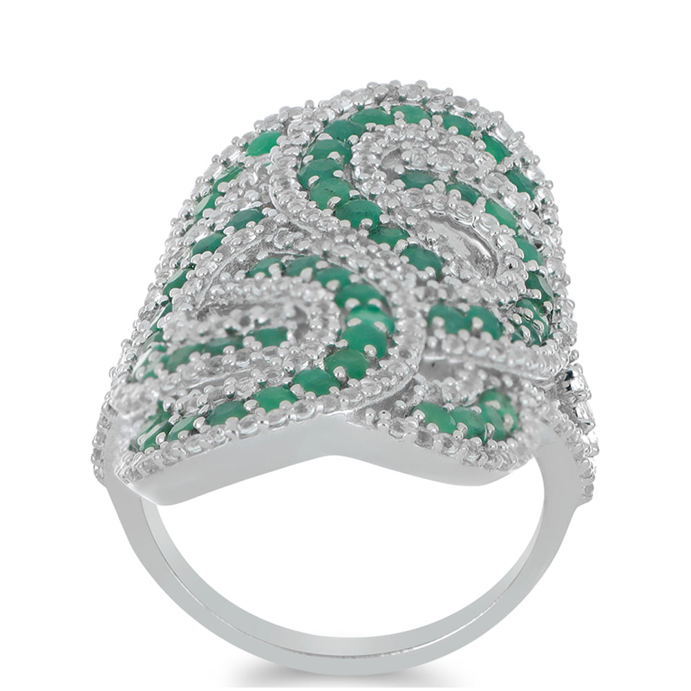 Silberring mit brasilianischem Smaragd und weißem Topas