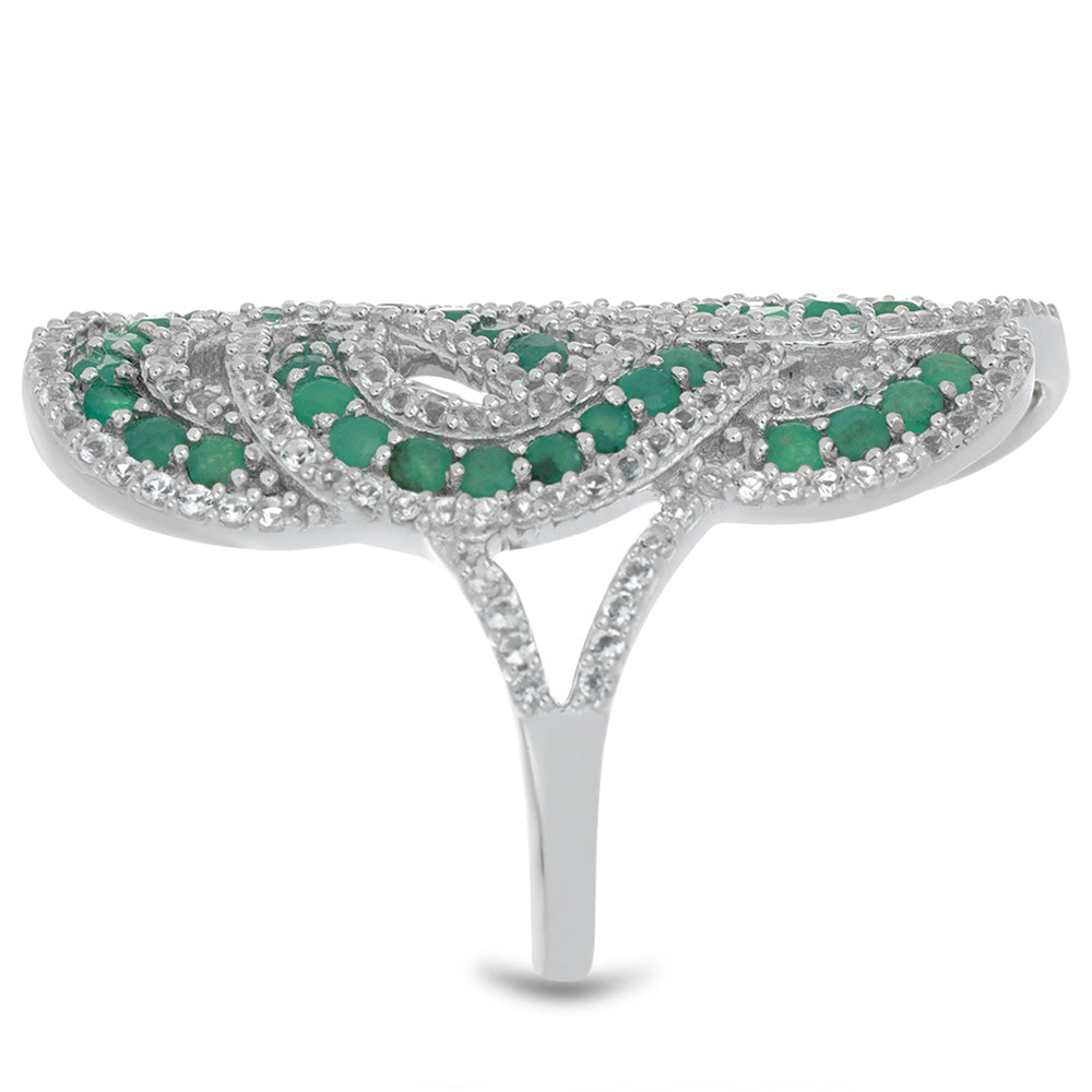 Silberring mit brasilianischem Smaragd und weißem Topas