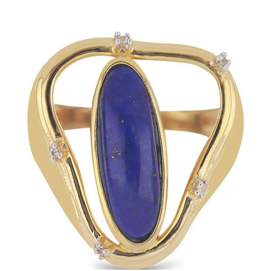 Goldplattierter Silberring mit Lapislazuli aus Badakhshan und weißem Topas