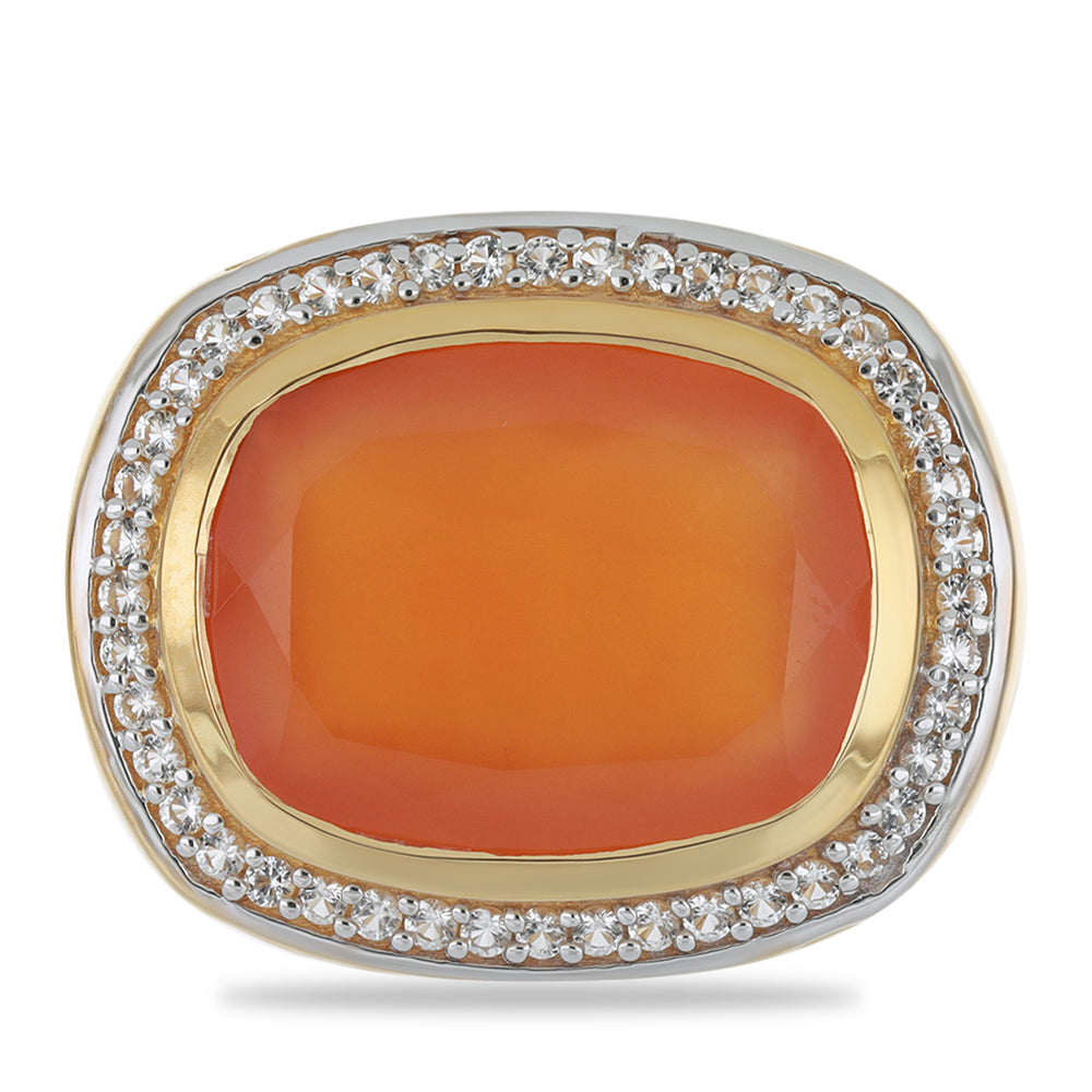 Goldplattierter Silberring mit Karneol und weißem Topas