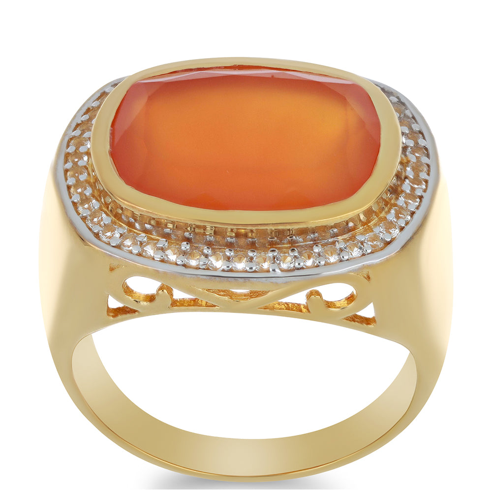 Goldplattierter Silberring mit Karneol und weißem Topas 3 