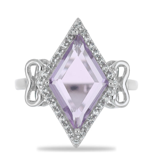 Silberring mit Rose De France Amethyst und weißem Topas