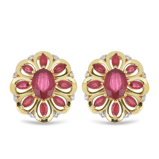 Goldplattierte Silberohrringe mit Rubin aus Madagaskar und weißem Topas