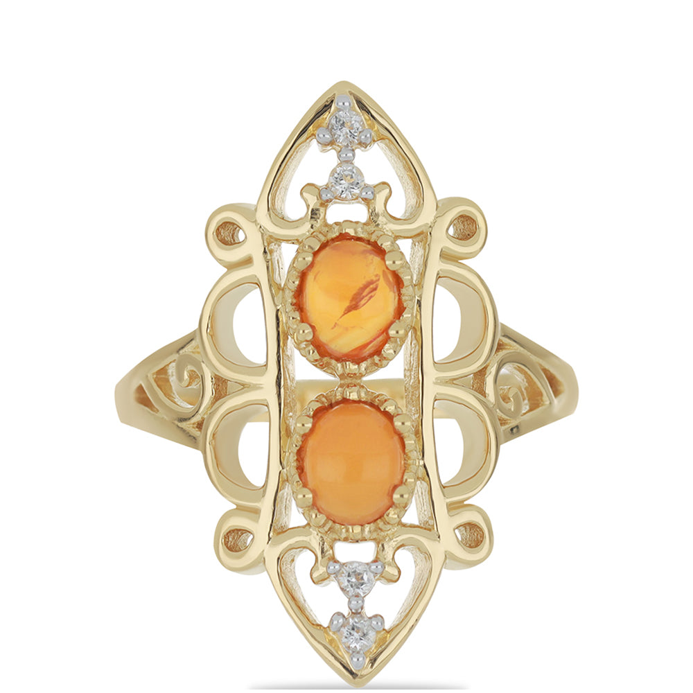 Goldplattierter Silberring mit Karneol und weißem Topas