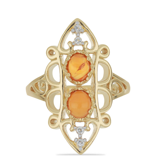 Goldplattierter Silberring mit Karneol und weißem Topas