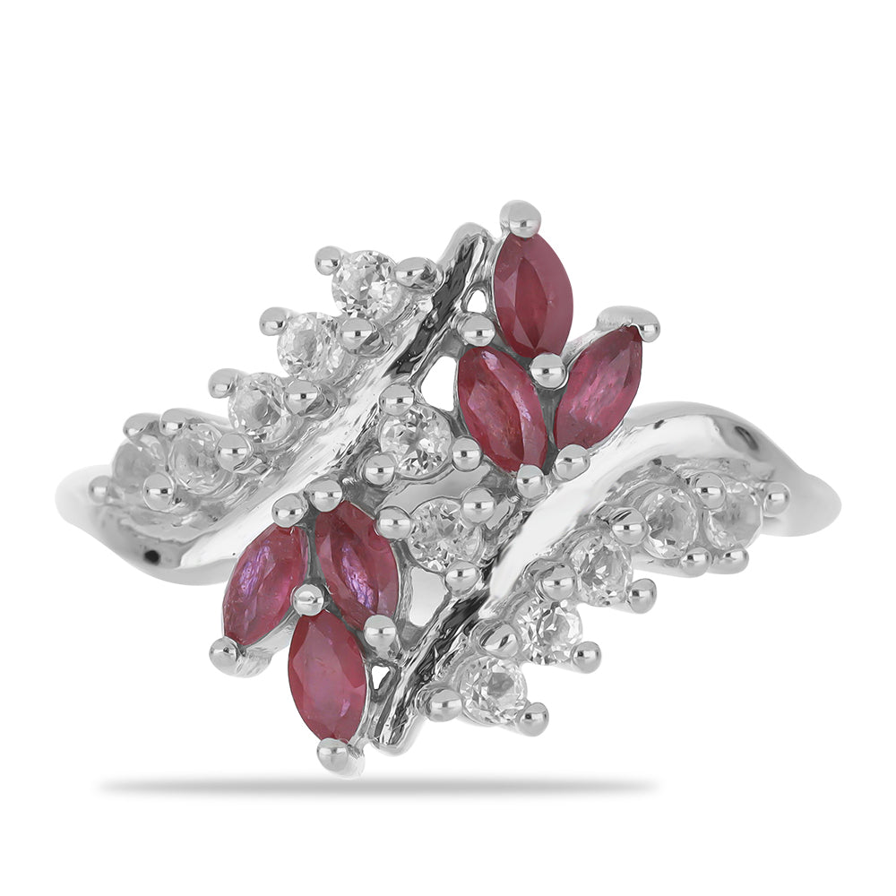 Silberring mit Rubin aus Madagaskar und weißem Topas 1 