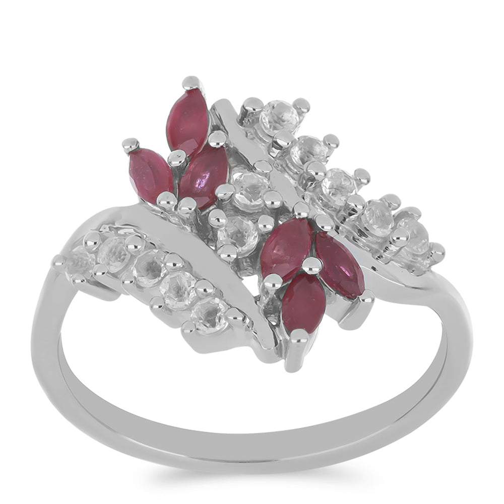 Silberring mit Rubin aus Madagaskar und weißem Topas 3 